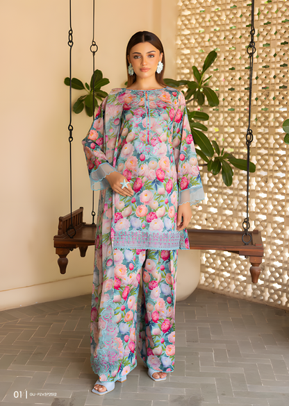 Pakistani Ziva by Gulljee Floral Printed Lawn Unstitched Three Piece - Casper