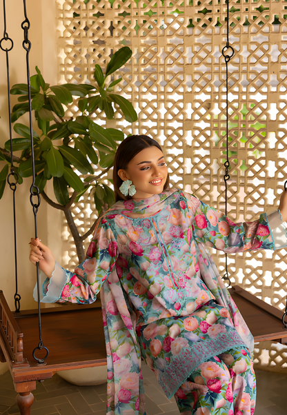 Pakistani Ziva by Gulljee Floral Printed Lawn Unstitched Three Piece - Casper