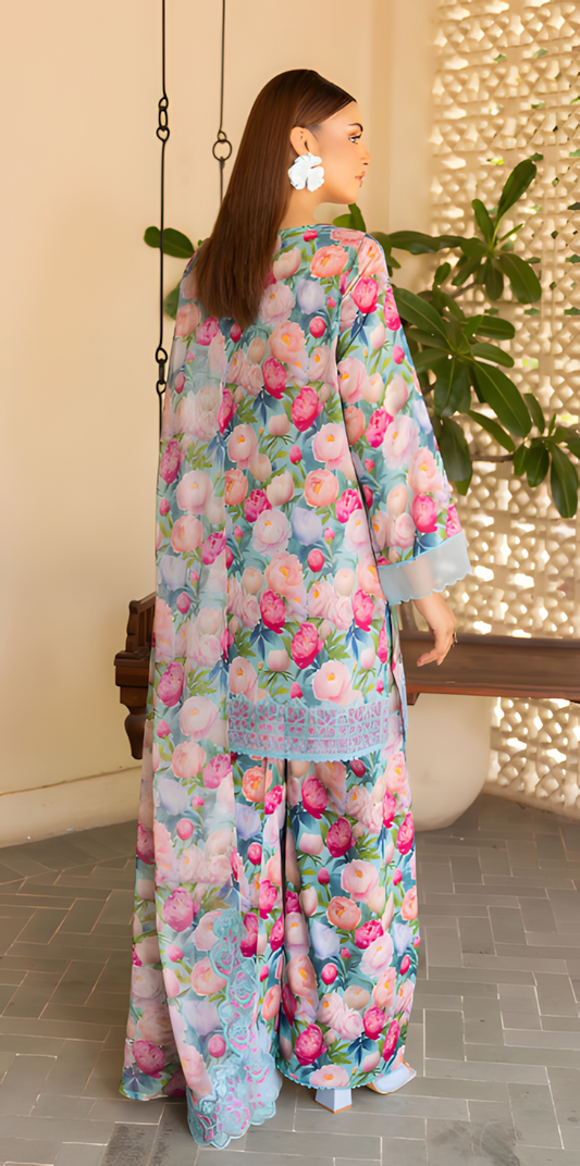 Pakistani Ziva by Gulljee Floral Printed Lawn Unstitched Three Piece - Casper