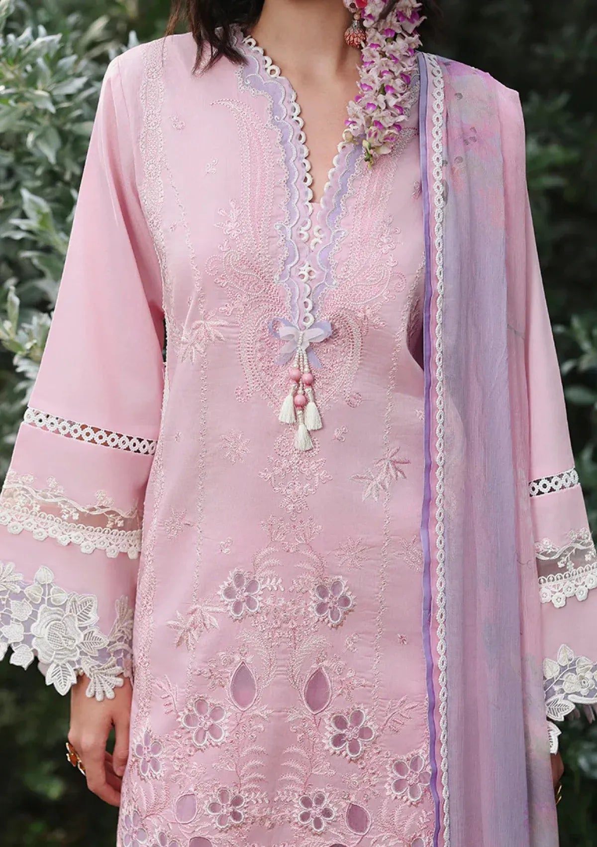 Pakistani Chikankari Embroidered Lawn Three Piece Suit - Pink