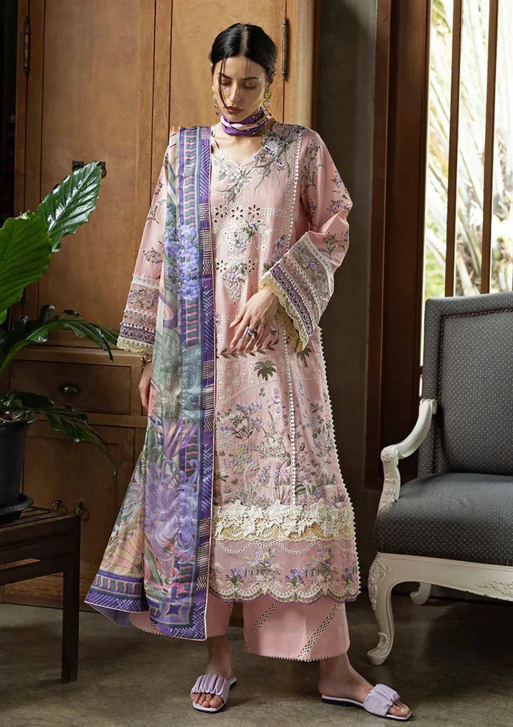 Pakistani Eastern Lawn Three Piece Suit - Pink