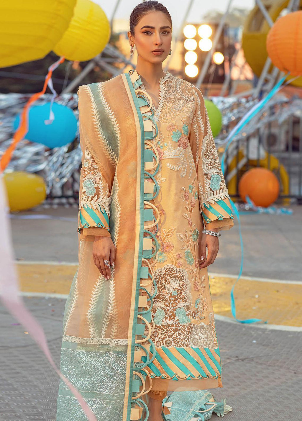 Pakistani Lilibet By Asifa & Nabeel Unstitched Three Piece - Brown Sugar