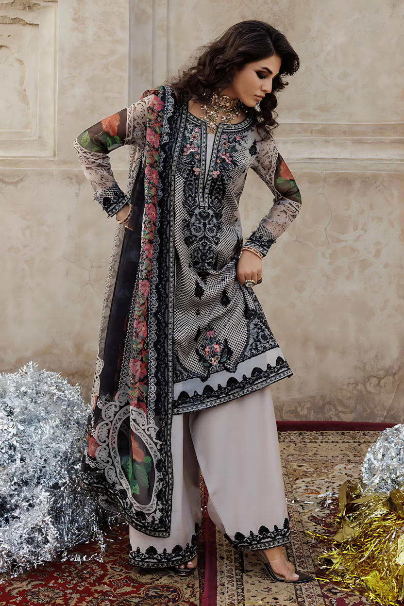 Pakistani Charizma Vasal Embroidered Unstitched Three Piece - Smoky Grey