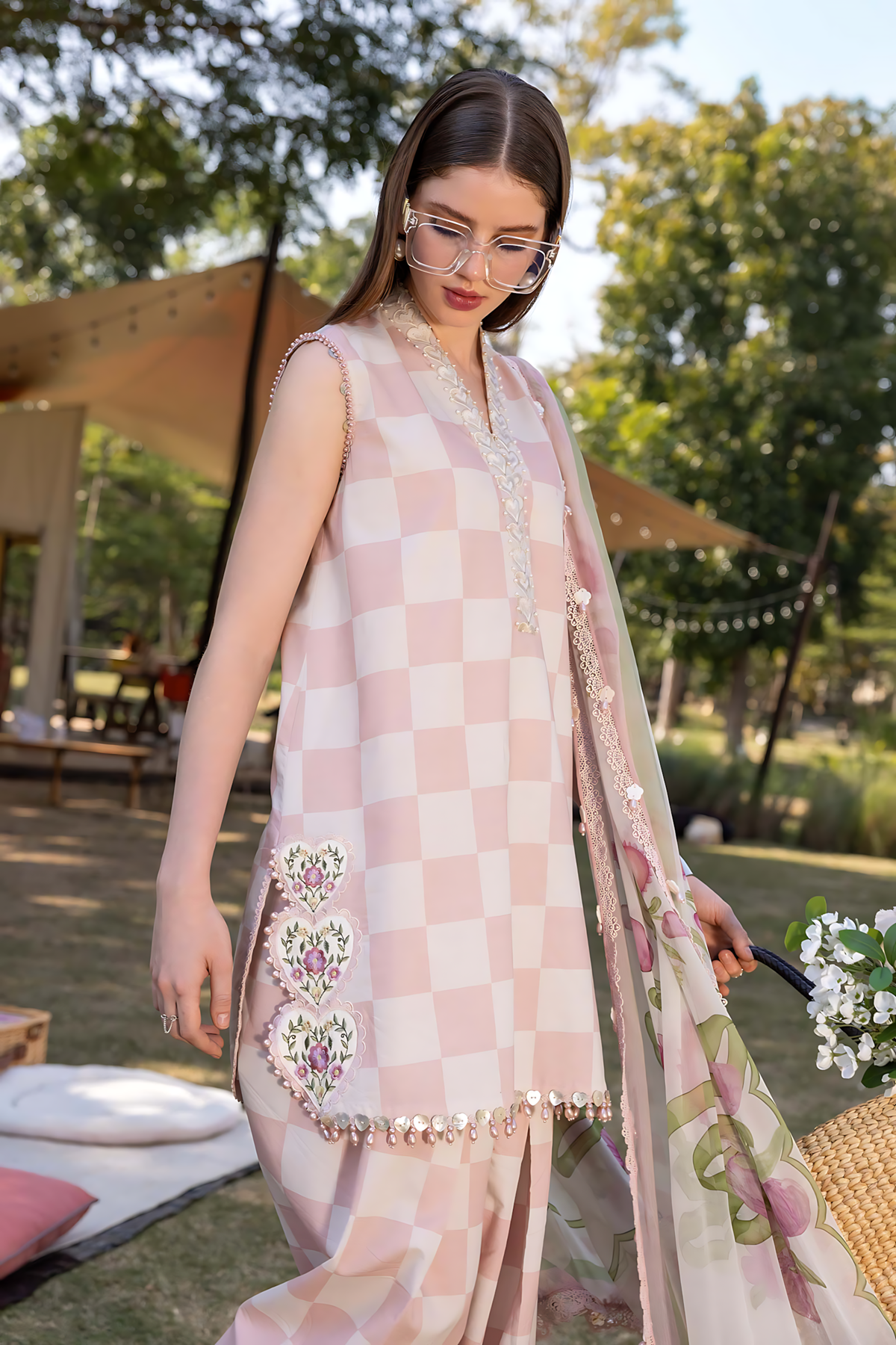 Pakistani M.Print by Maria B Lawn Unstitched Three Piece - Off White & Pink