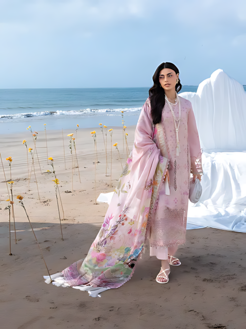 Pakistani Mahnur Sirene Lawn Unstitched Three Piece - Light Pink