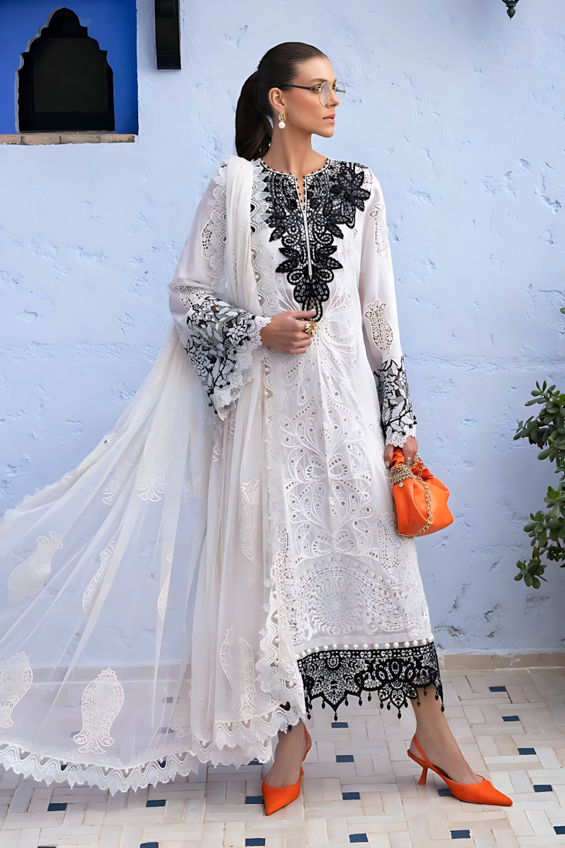 Pakistani Maria B Luxury Lawn Unstitched Three Piece - White
