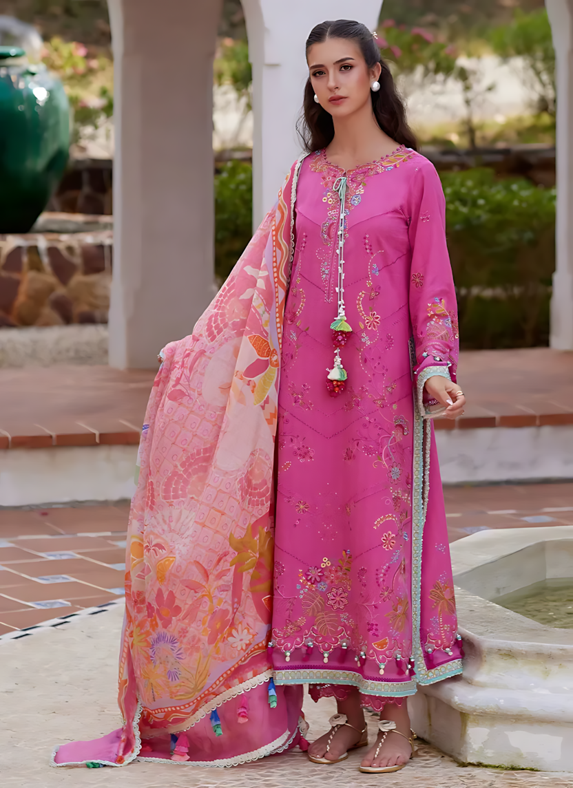 Pakistani Farah Talib Aziz Lawn Unstitched Three Piece - Pink