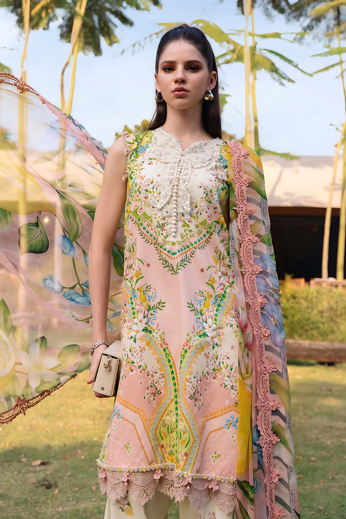 Pakistani M.Print by Maria B Lawn Unstitched Three Piece - Light Peach