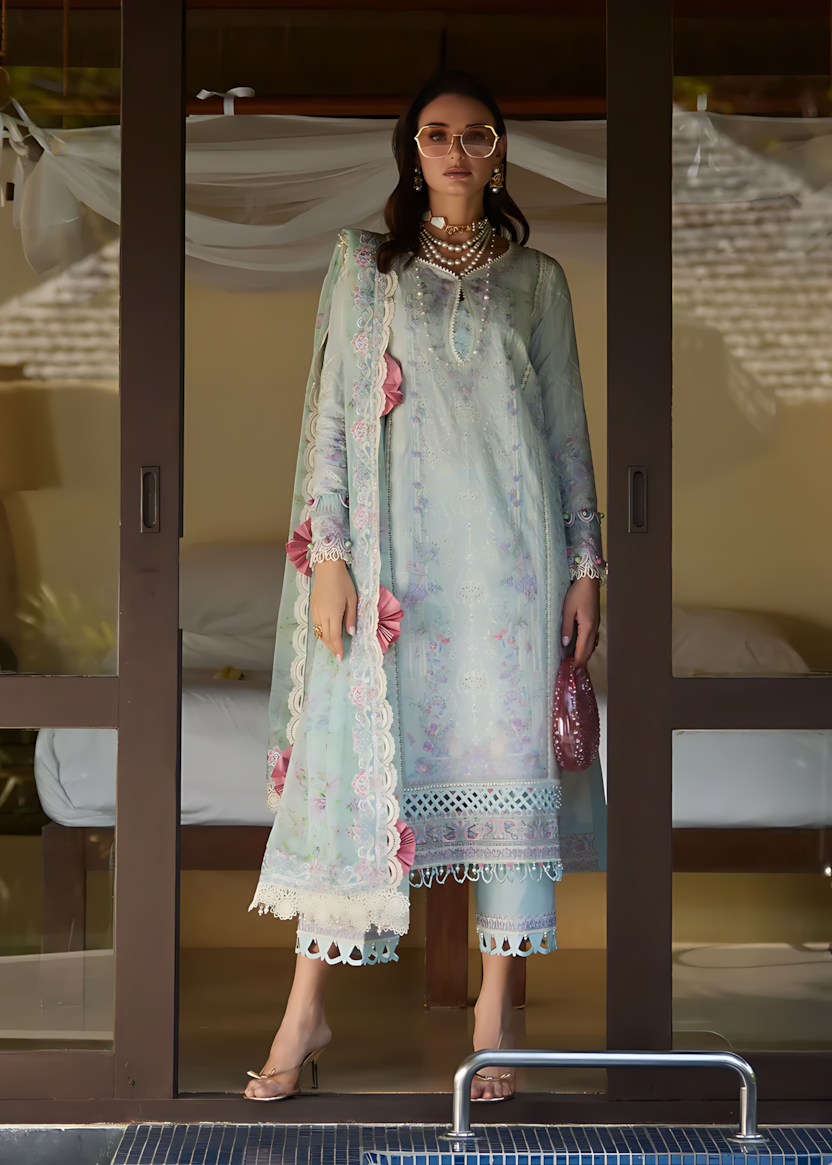 Pakistani Kanwal Malik Ariya Lawn Unstitched Three Piece - Sky Blue