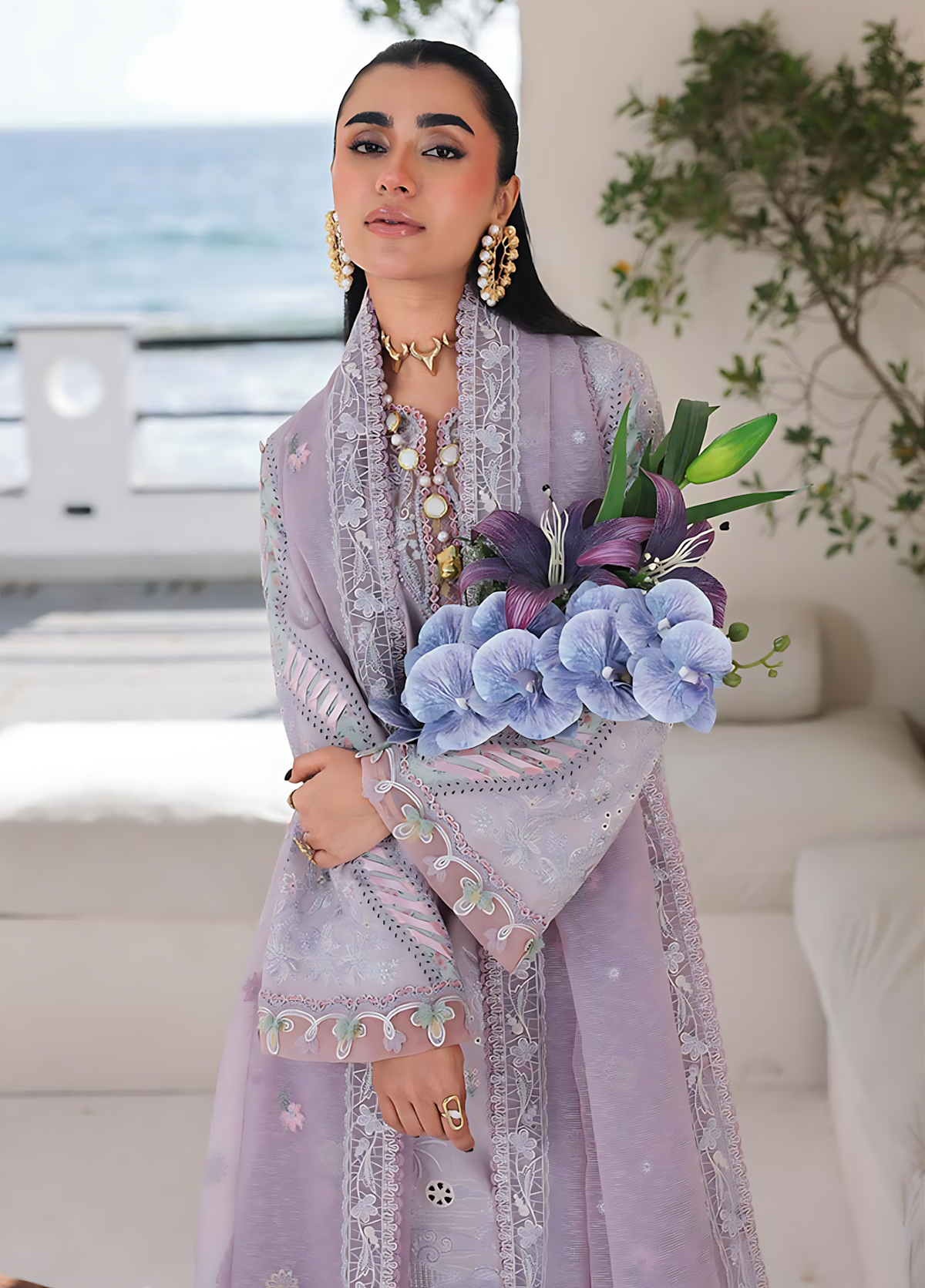 Pakistani Sahil by Qalamkar Lawn Unstitched Three Piece - Light Purple