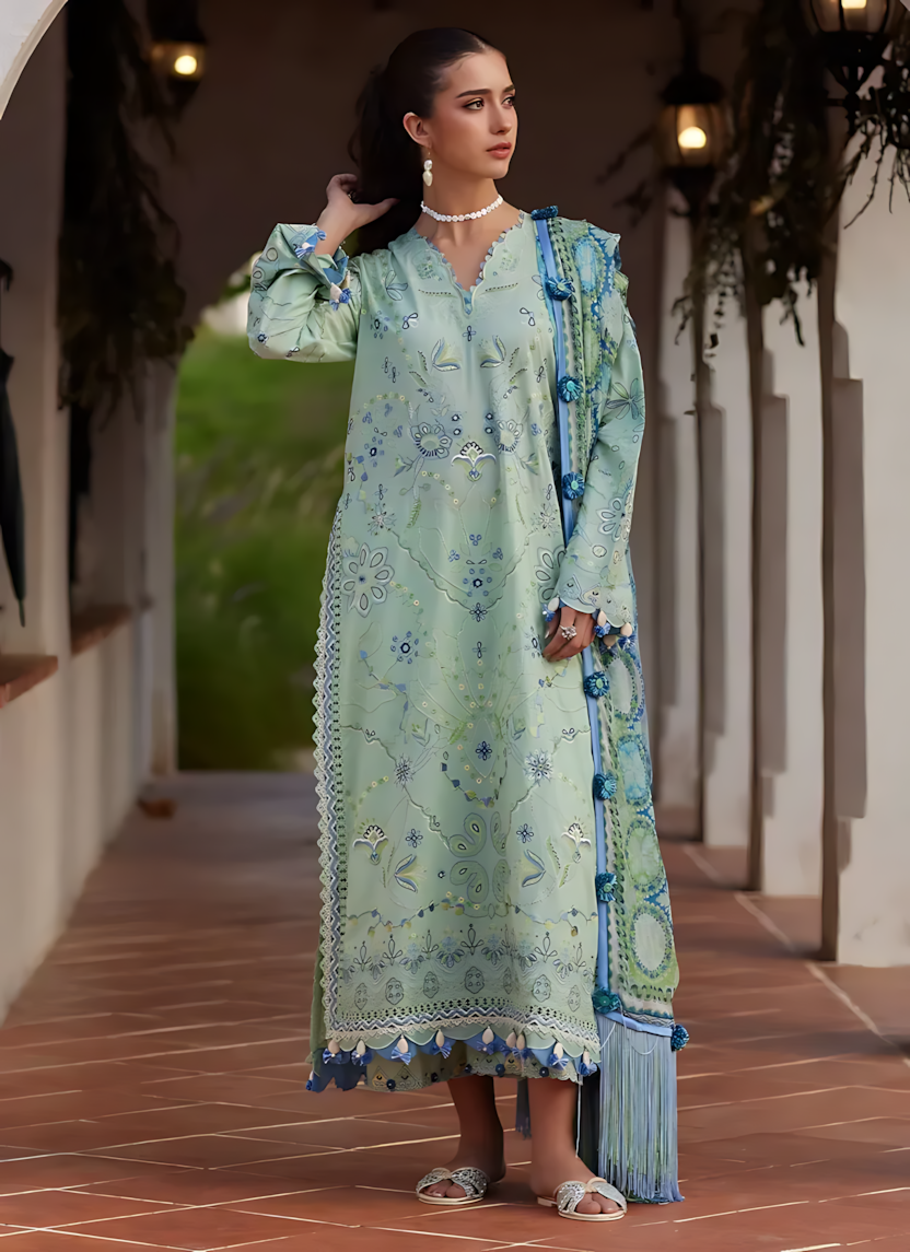Pakistani Farah Talib Aziz Lawn Unstitched Three Piece - Teal Blue
