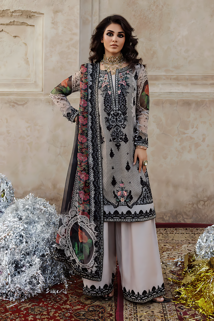 Pakistani Charizma Vasal Embroidered Unstitched Three Piece - Smoky Grey