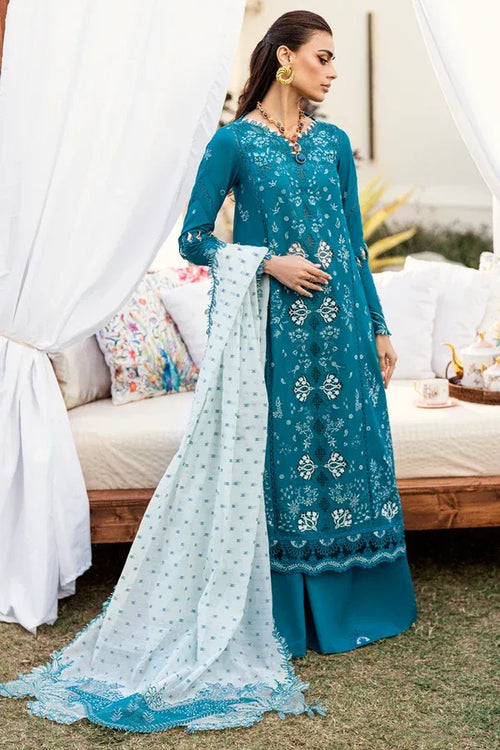 Pakistani Alyana Embroidered Unstitched Three Piece - Teal Blue