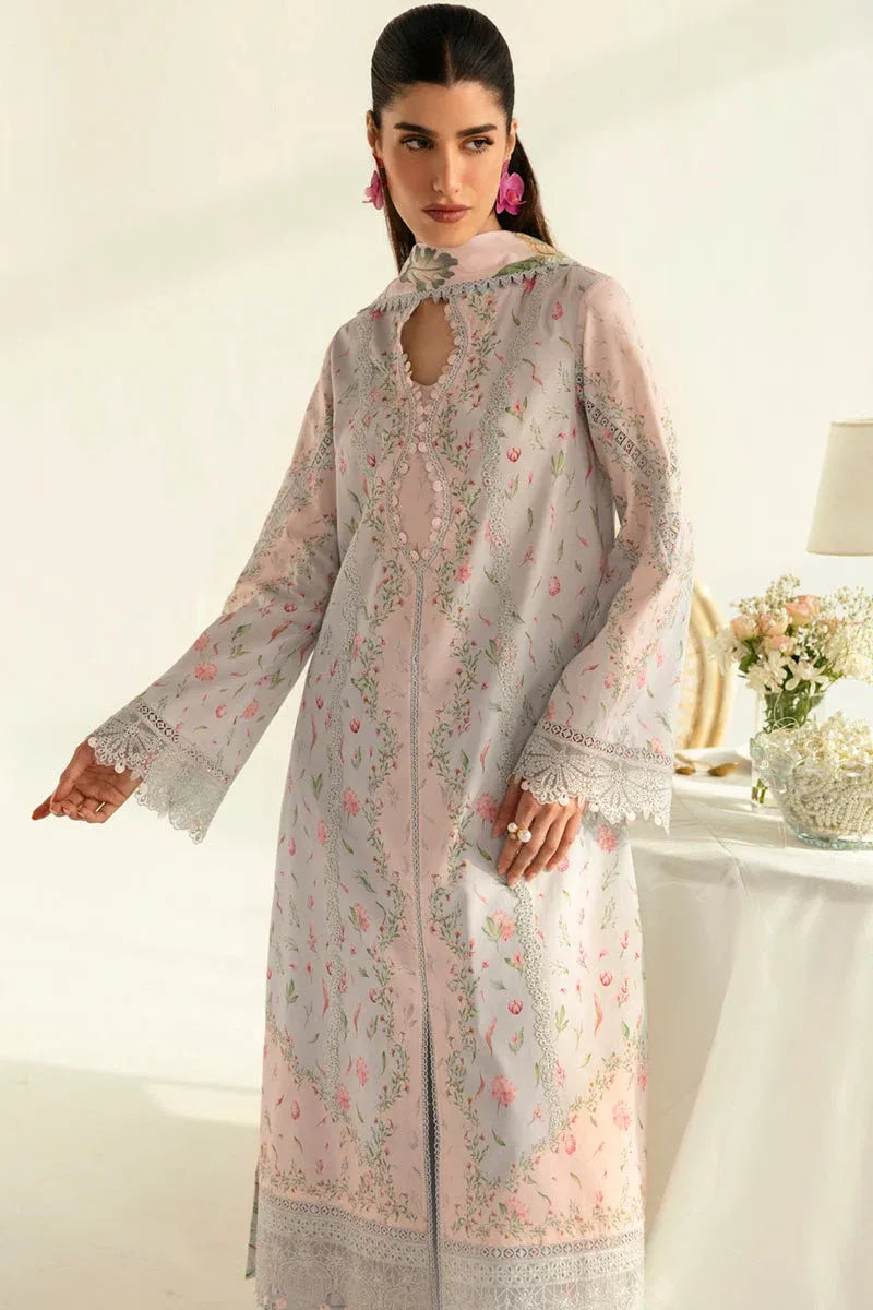 Pakistani Qalamkar QPrints Unstitched Printed Lawn Three Piece - Light Pink