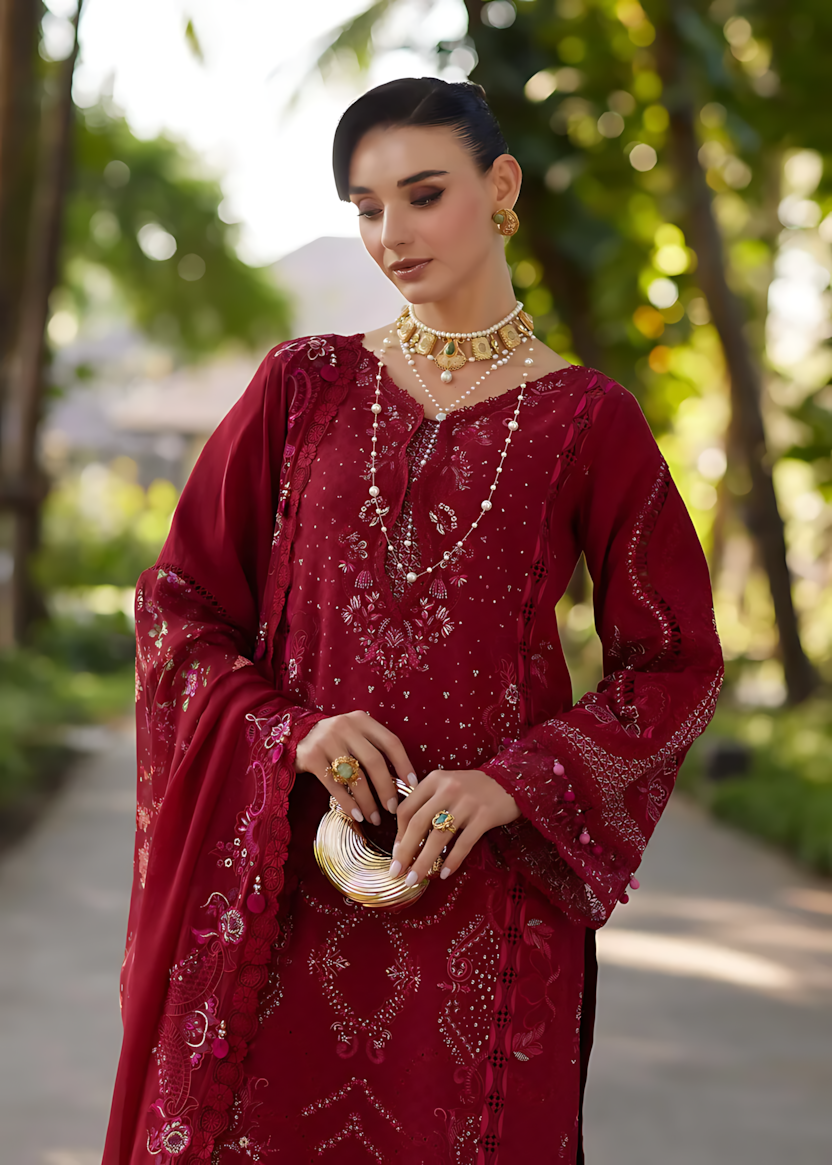 Pakistani Kanwal Malik Ariya Lawn Unstitched Three Piece - Maroon