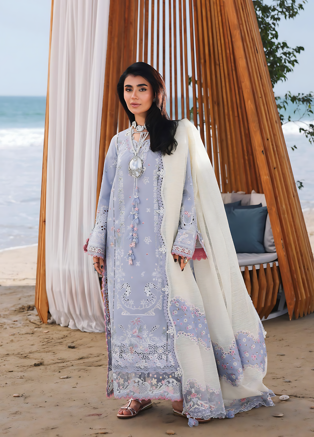 Pakistani Sahil by Qalamkar Lawn Unstitched Three Piece - Sea Mist