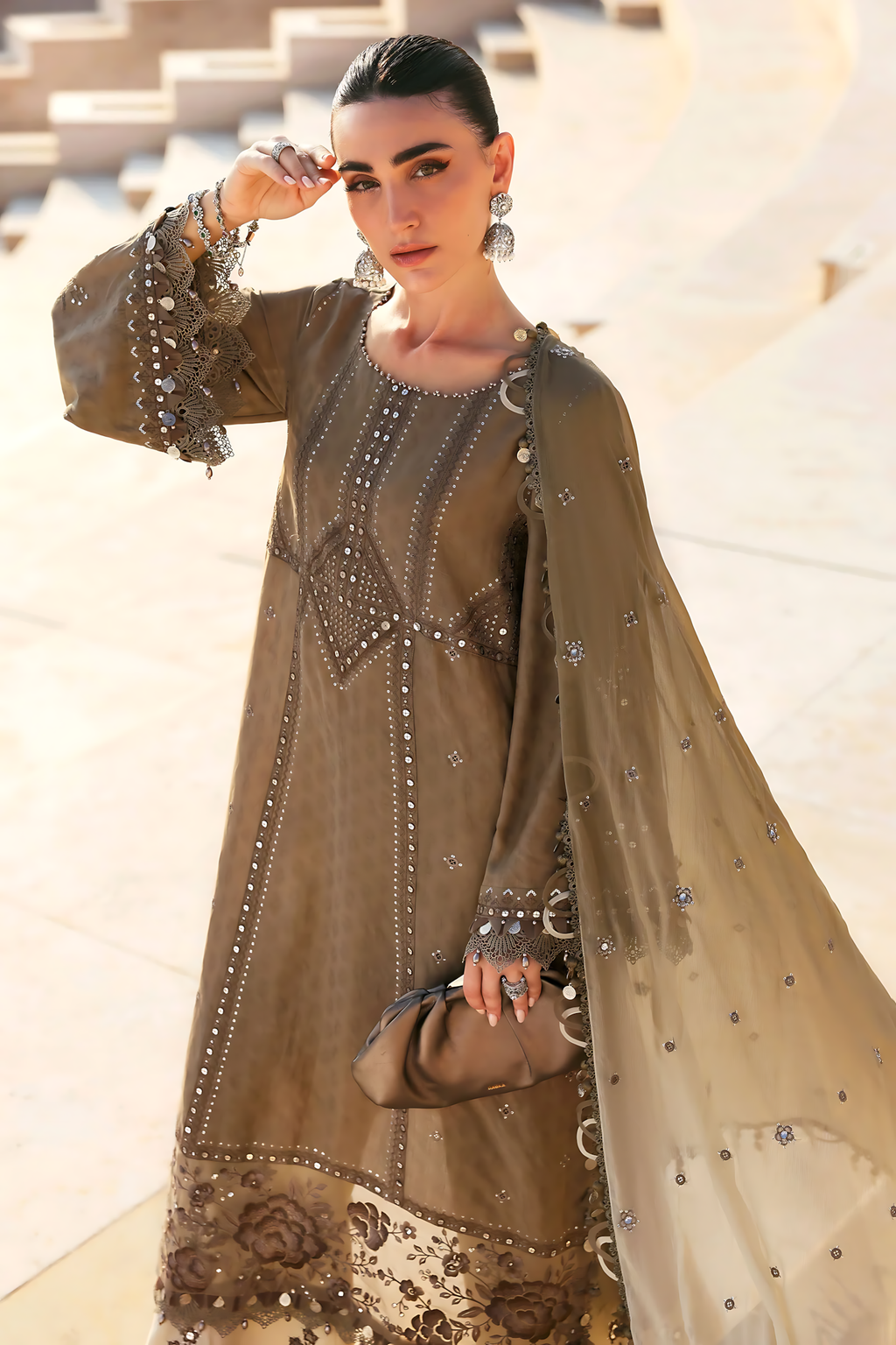 Pakistani Maria B Luxury Lawn Unstitched Three Piece - Old Copper