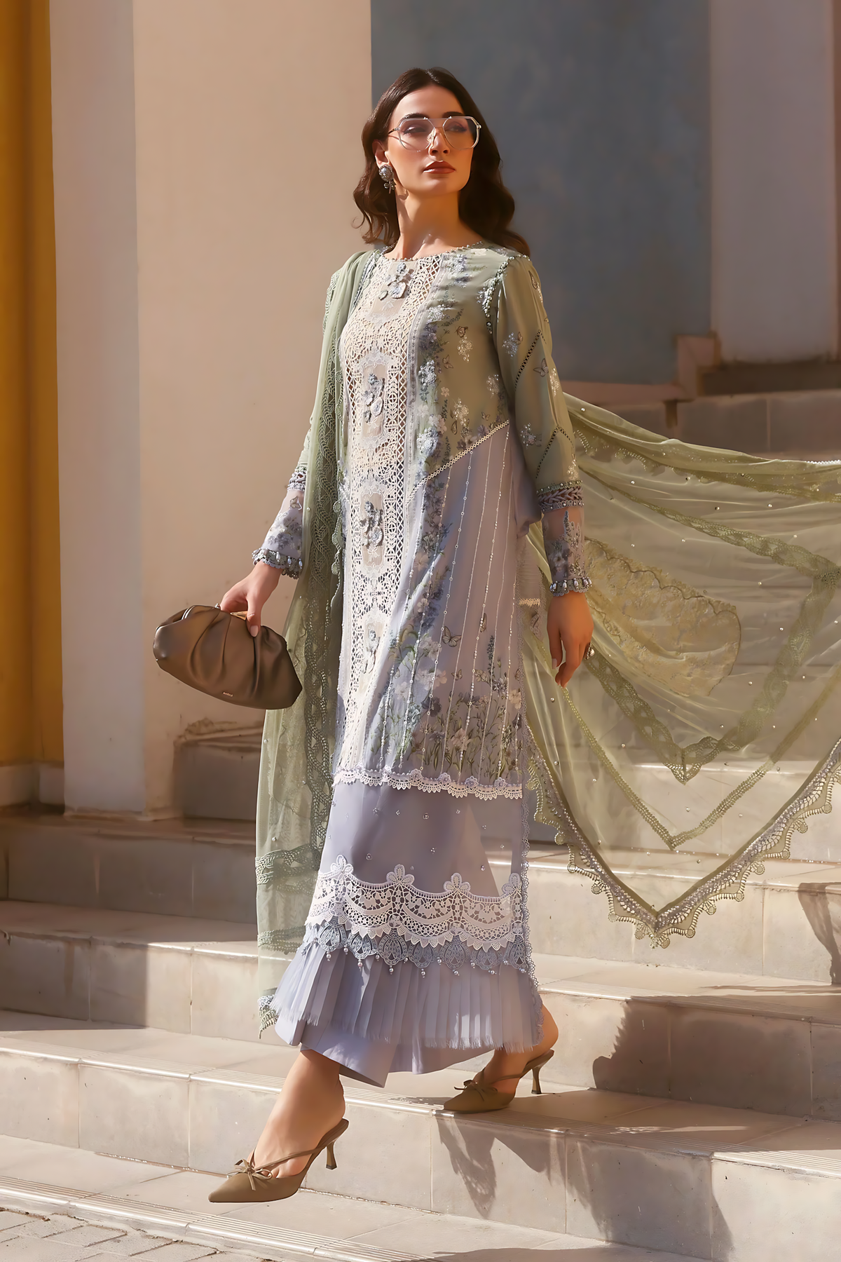 Pakistani Maria B Luxury Lawn Unstitched Three Piece - Sandstone
