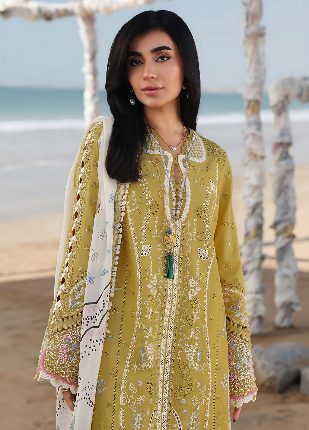Pakistani Sahil by Qalamkar Lawn Unstitched Three Piece - Mustard