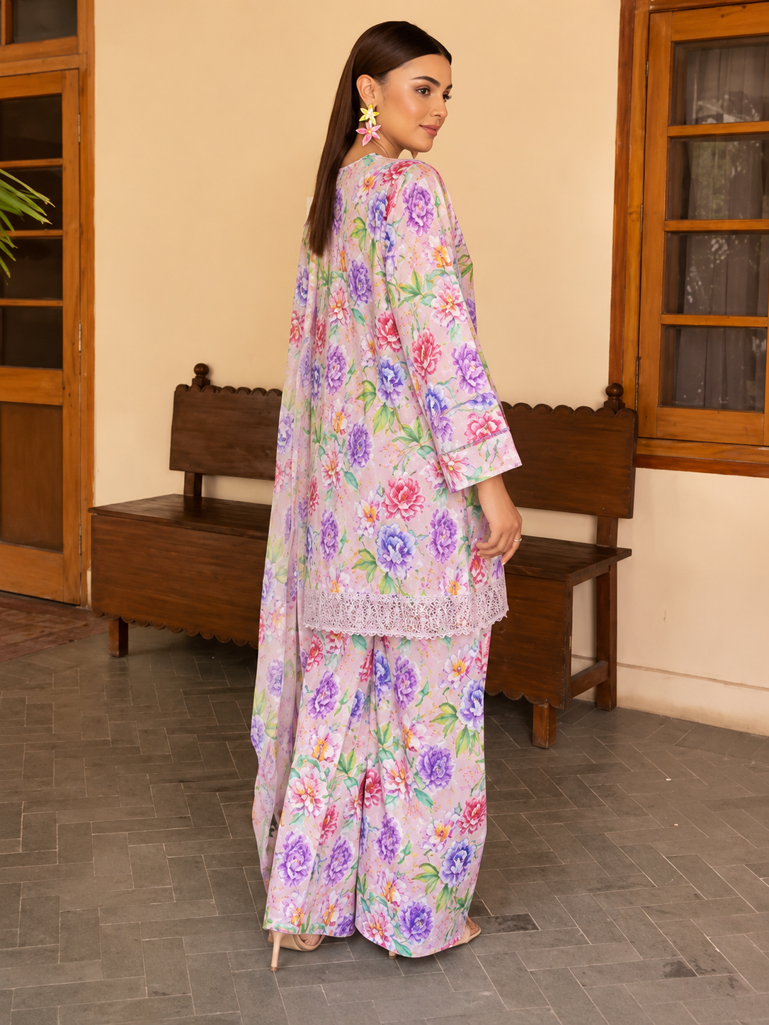 Pakistani Gulljee Unstitched Lawn Three Piece - Oyster Pink