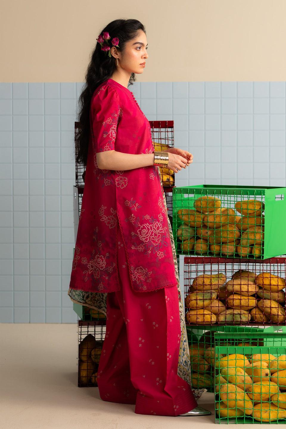 Pakistani Coco Prints by Zara Shahjahan Unstitched Three Piece - Red Pink