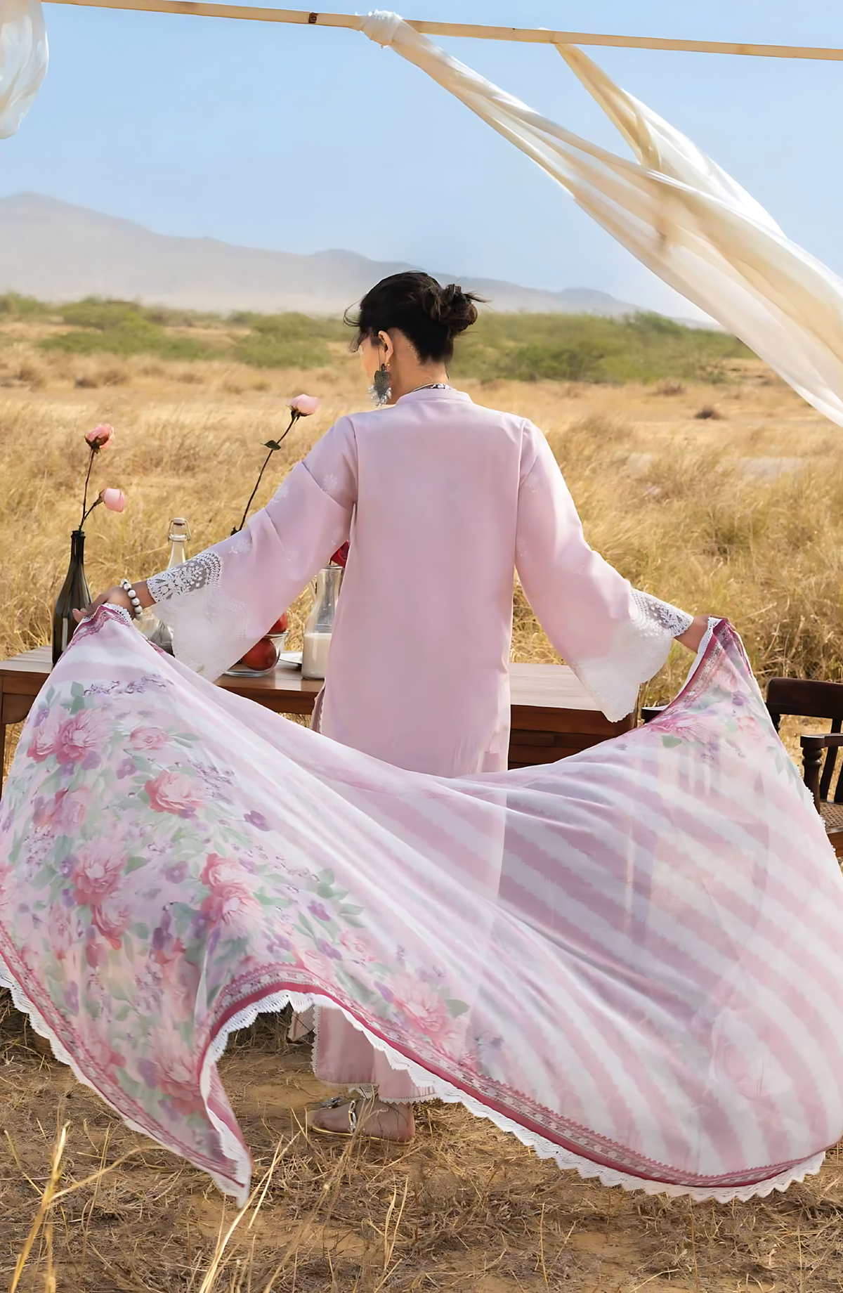 Pakistani Zainab Chottani Embroidered Jacquard Unstitched Three Piece - Pink