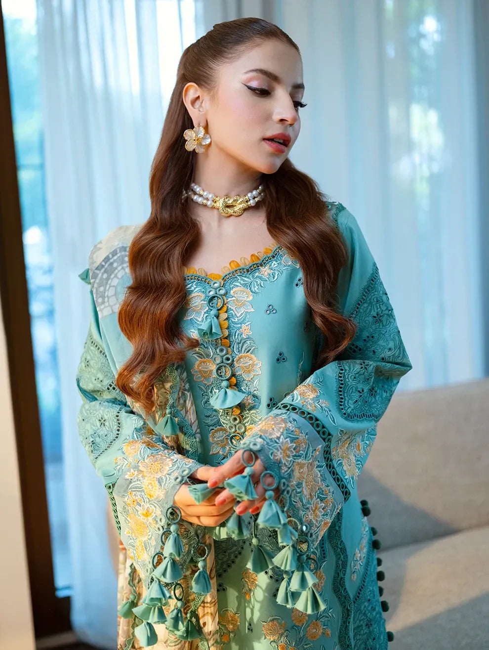 Pakistani Jade Ombre Starlet Unstitched Three Piece - Dusty Teal