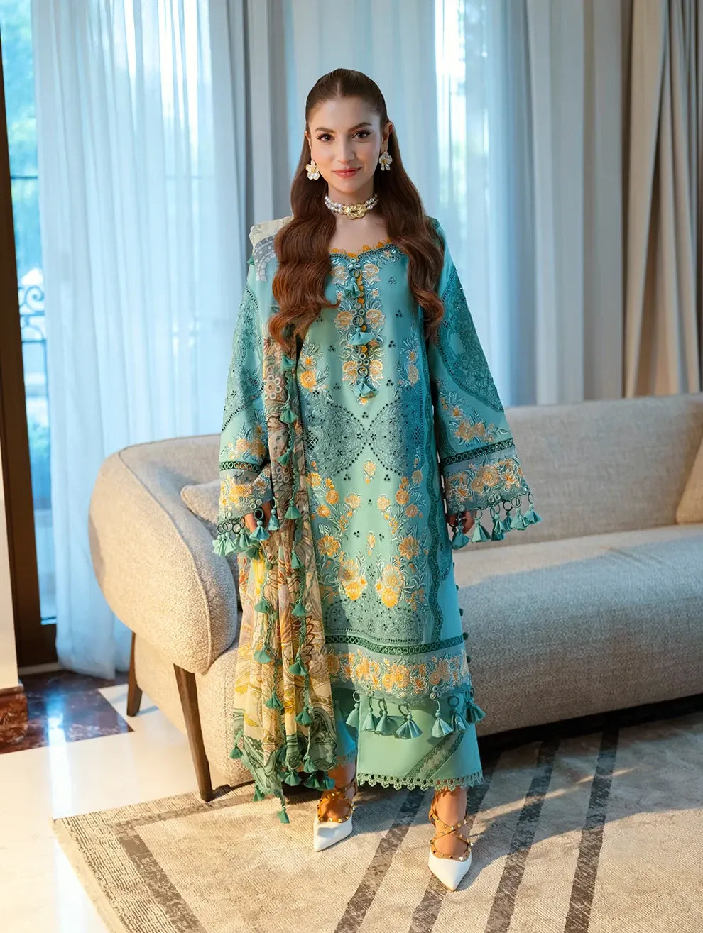 Pakistani Jade Ombre Starlet Unstitched Three Piece - Dusty Teal