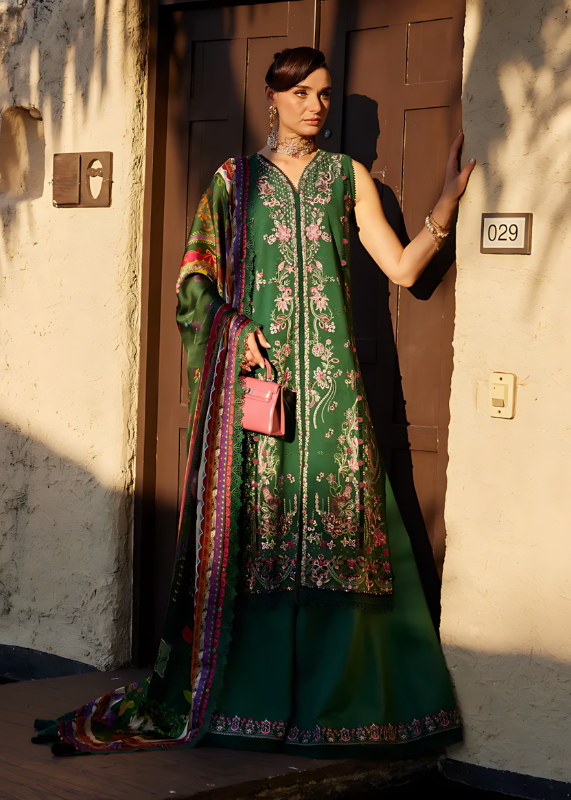 Pakistani Kanwal Malik Ariya Lawn Unstitched Three Piece - Green