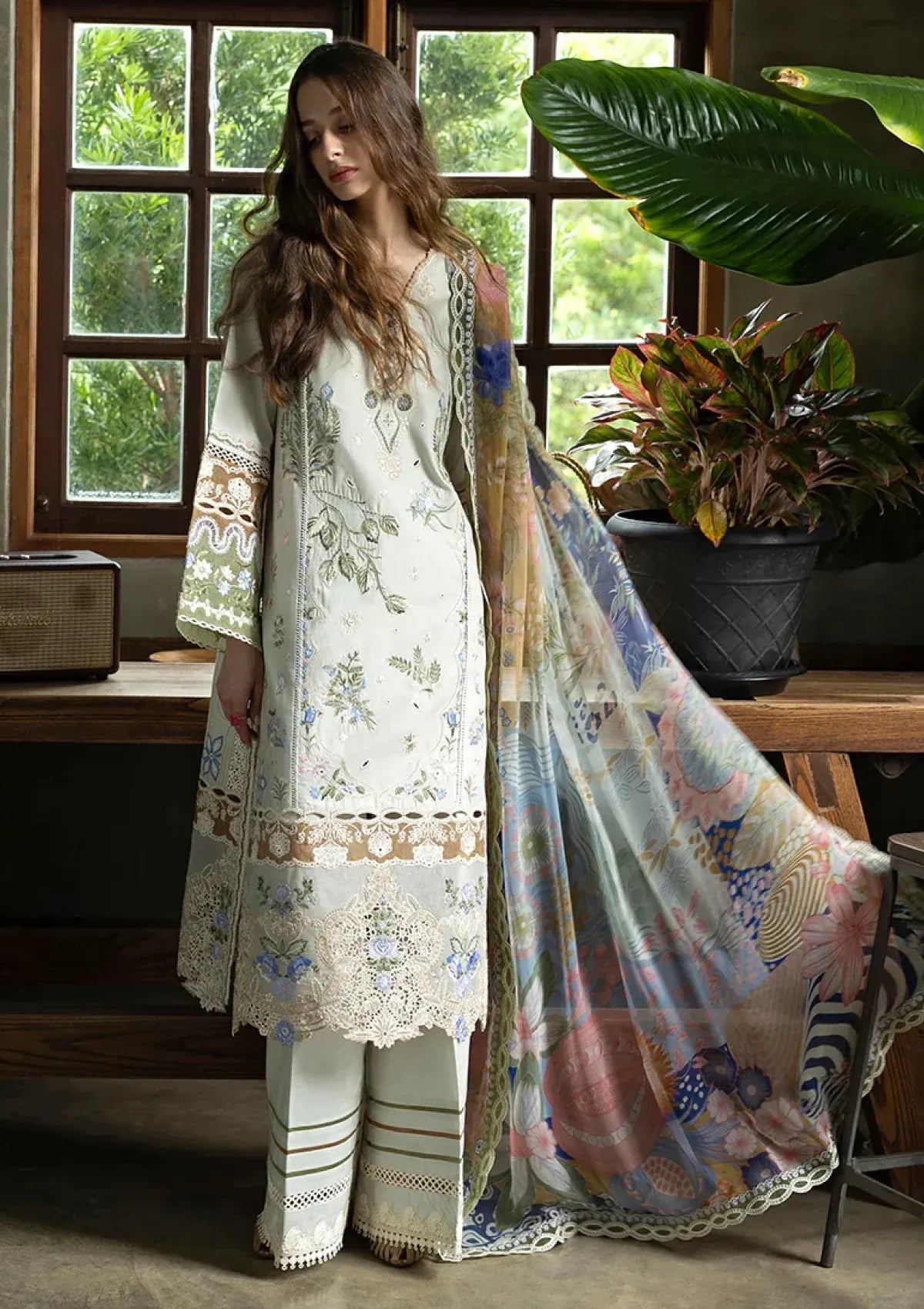 Pakistani Eastern Lawn Three Piece Suit - Mint Green