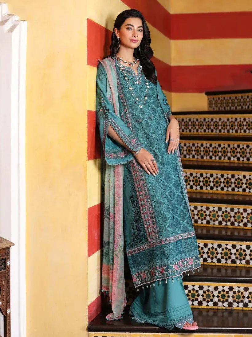 Pakistani Noor by Saadia Asad Unstitched Three Piece - Dusty Teal
