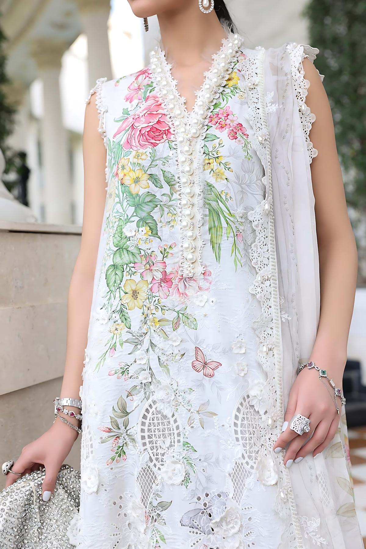 Pakistani Maria B Lawn Unstitched Three Piece - Off White