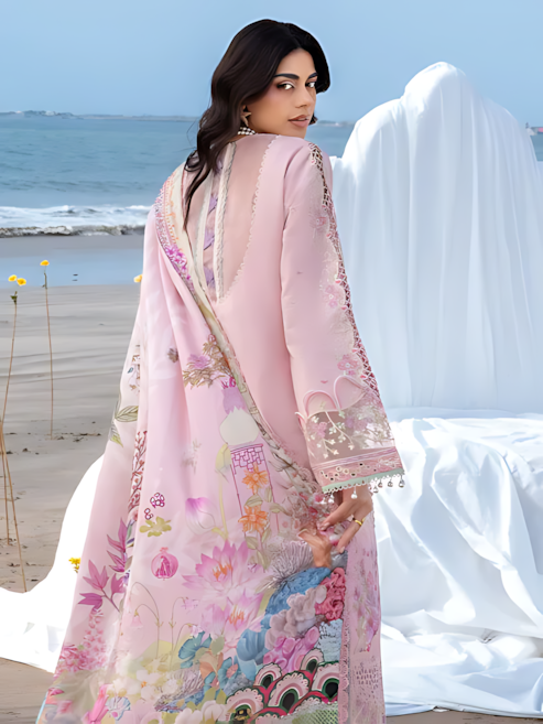 Pakistani Mahnur Sirene Lawn Unstitched Three Piece - Light Pink