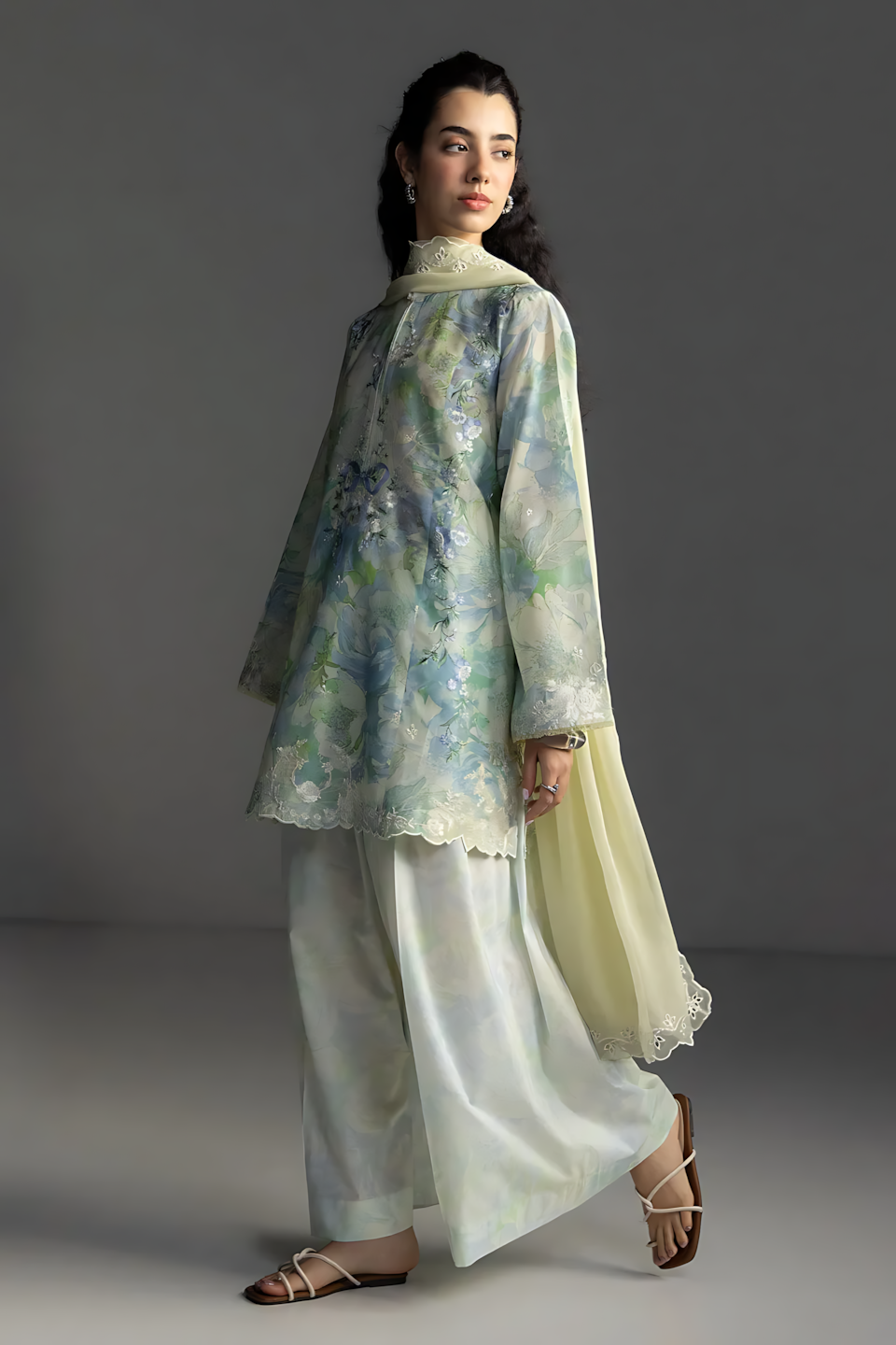 Pakistani Zara Shahjahan Coco Lawn Unstitched Three Piece - Sea Mist