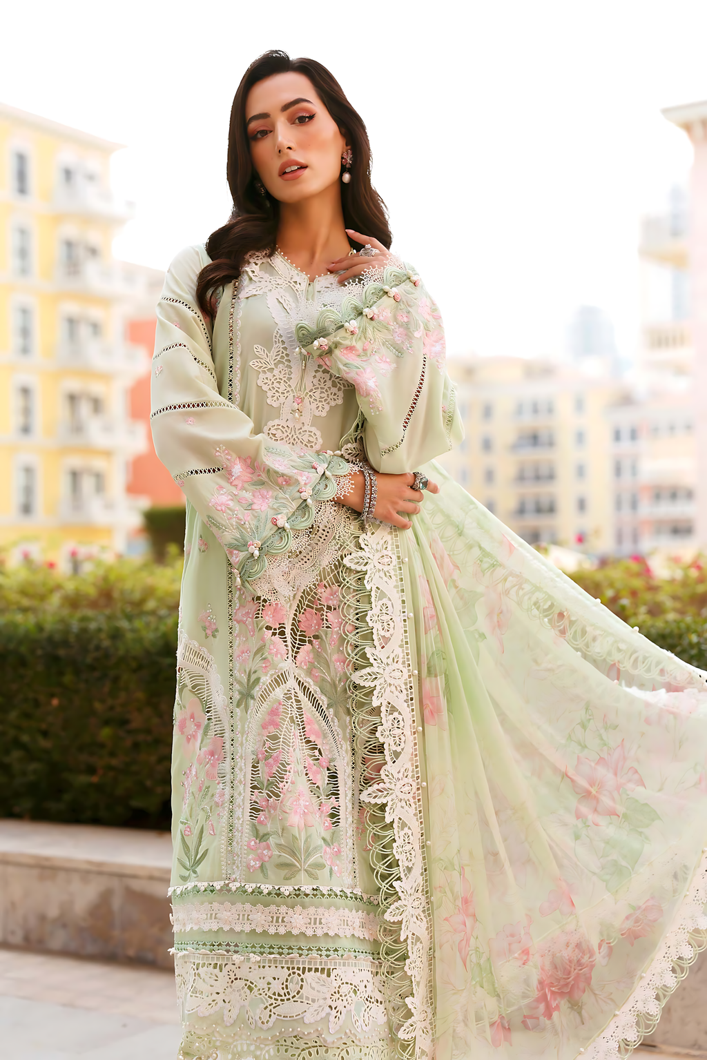 Pakistani Maria B Luxury Lawn Unstitched Three Piece - Soft Amber