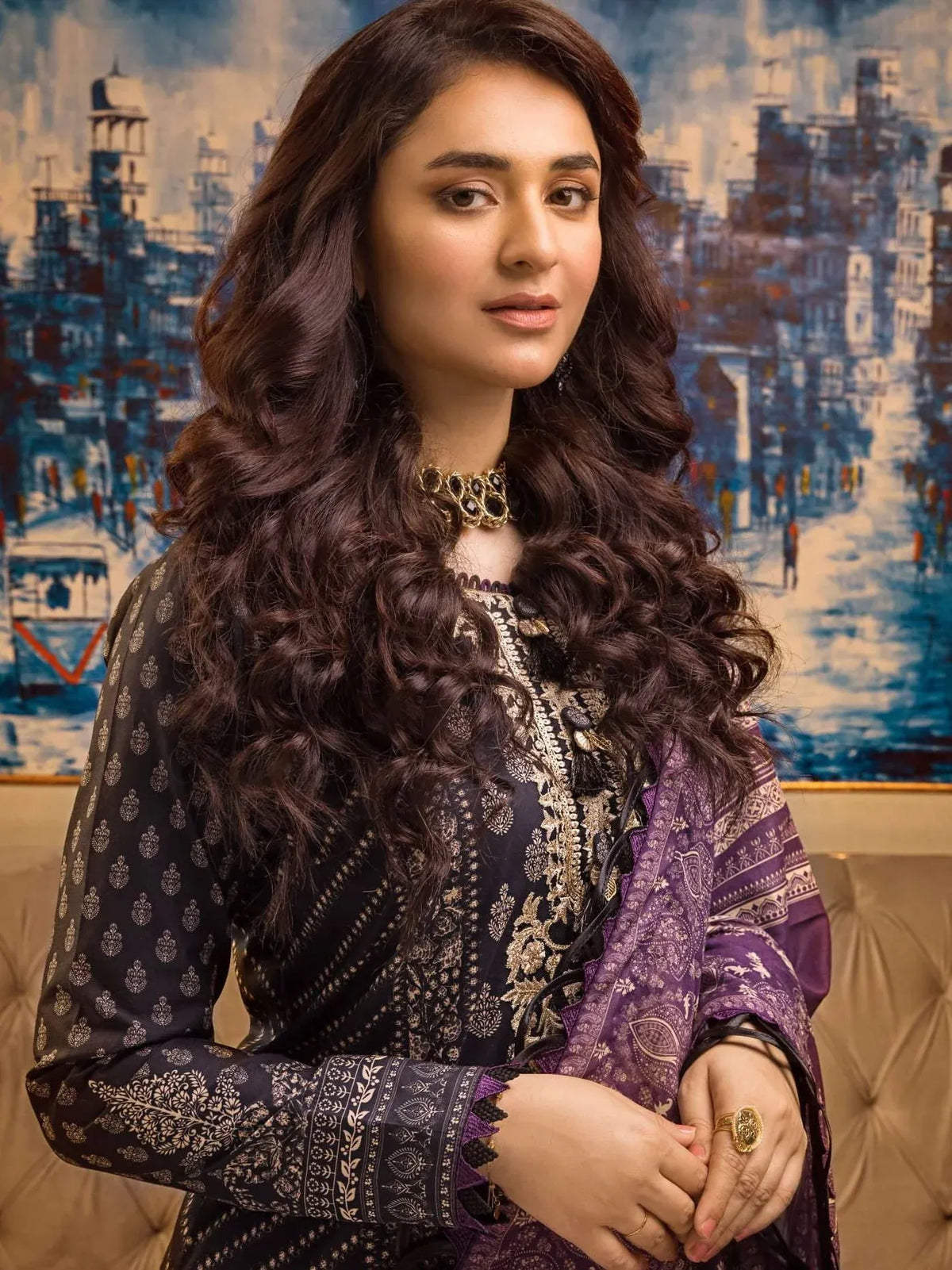 Pakistani Rania by Asim Jofa Lawn Unstitched Three Piece - Black