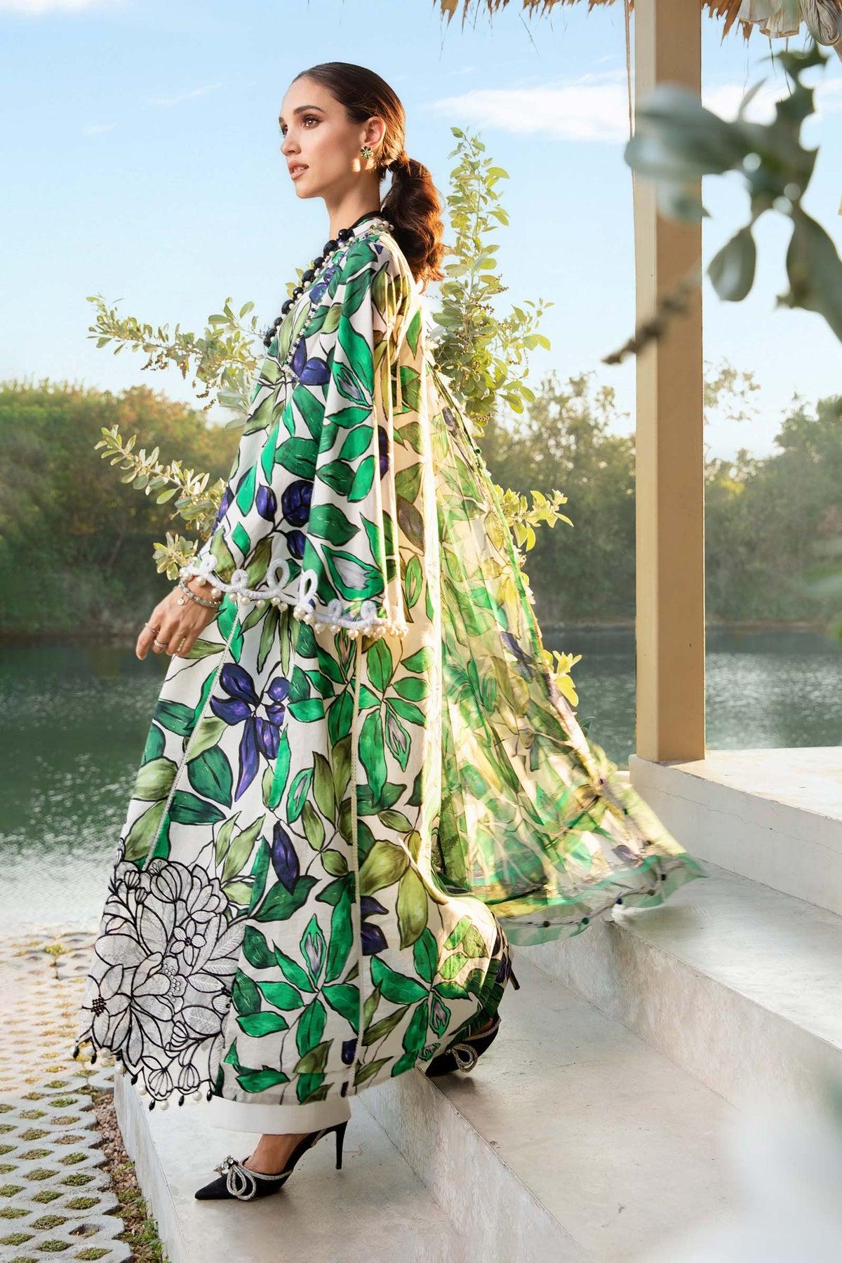 Pakistani Printed Lawn Unstitched Three Piece Suit With Chiffon Dupatta