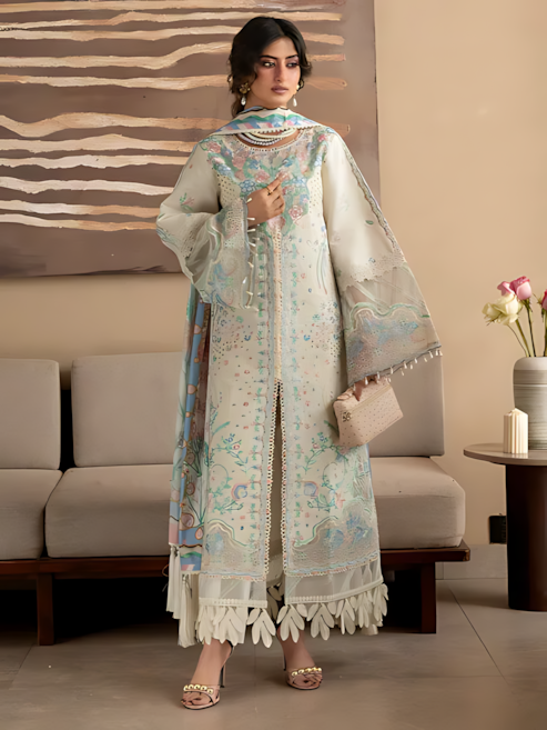 Pakistani Mahnur Sirene Lawn Unstitched Three Piece - Off White