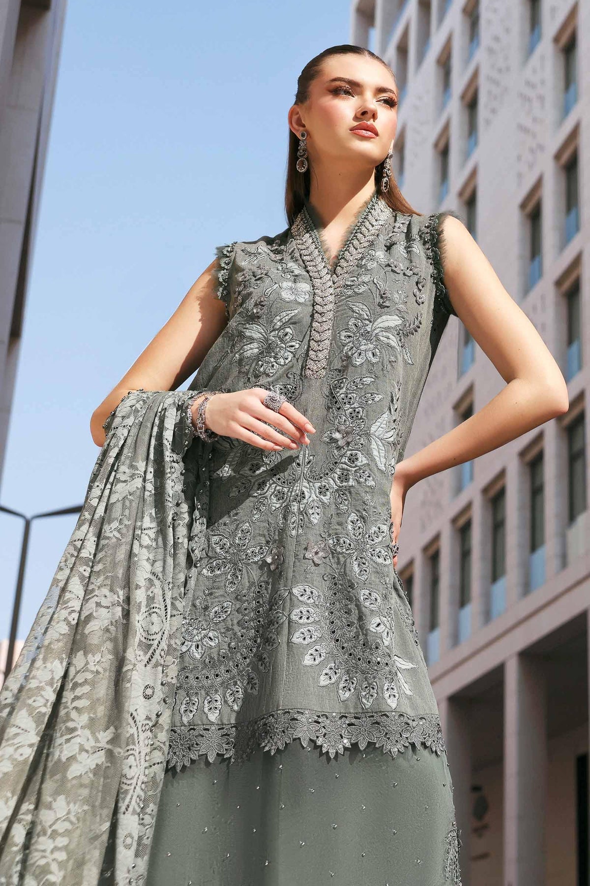 Pakistani Maria B Luxury Lawn Unstitched Three Piece - Friar Grey