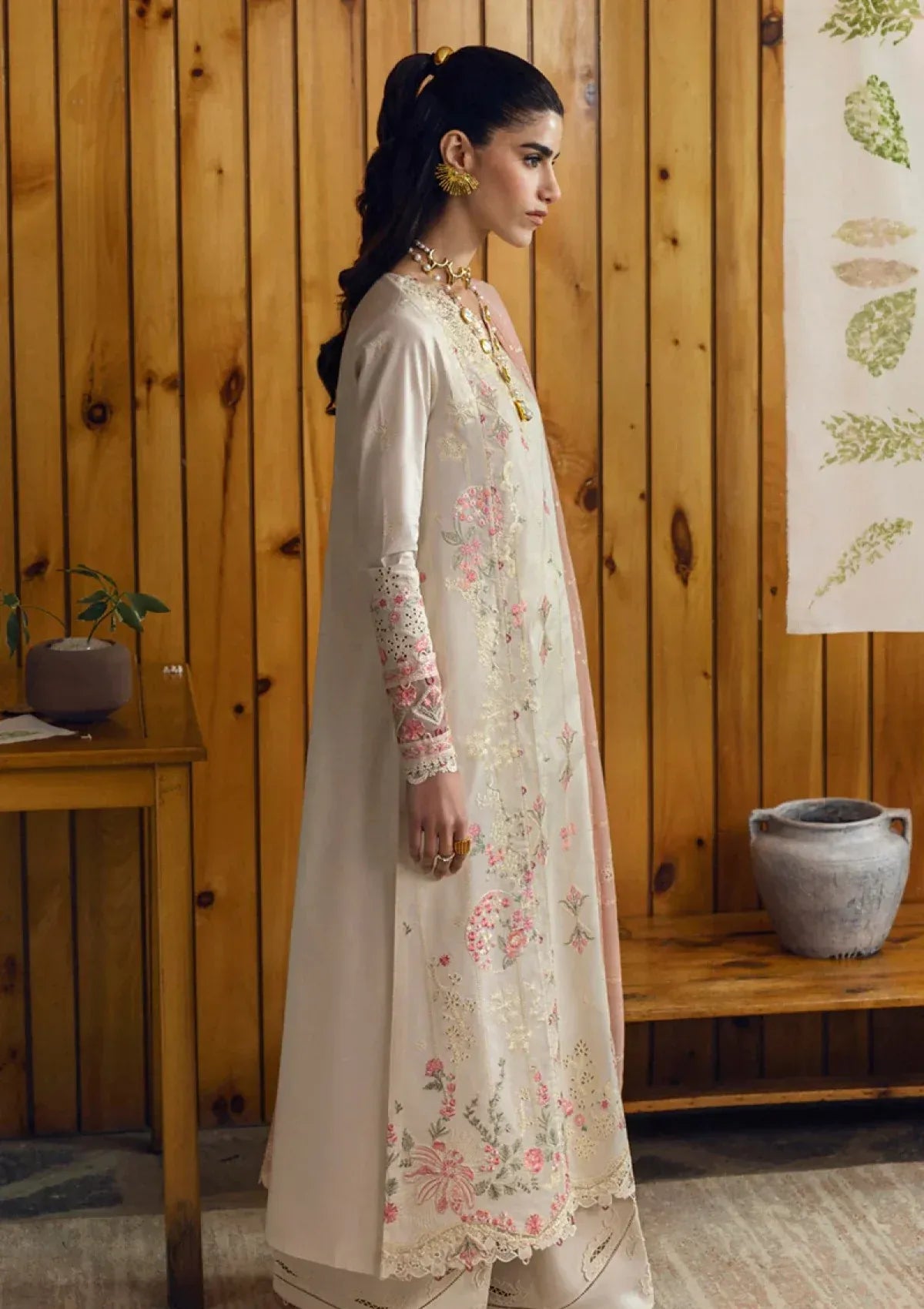 Pakistani Qalamkar Embroidered Unstitched Three Piece - Blush Pink