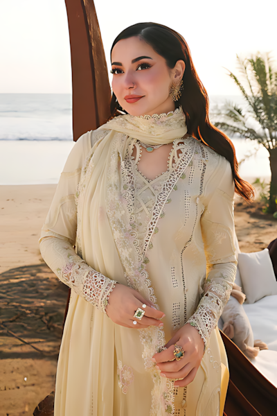 Pakistani Sahil by Qalamkar Lawn Unstitched Three Piece - Desert Sand