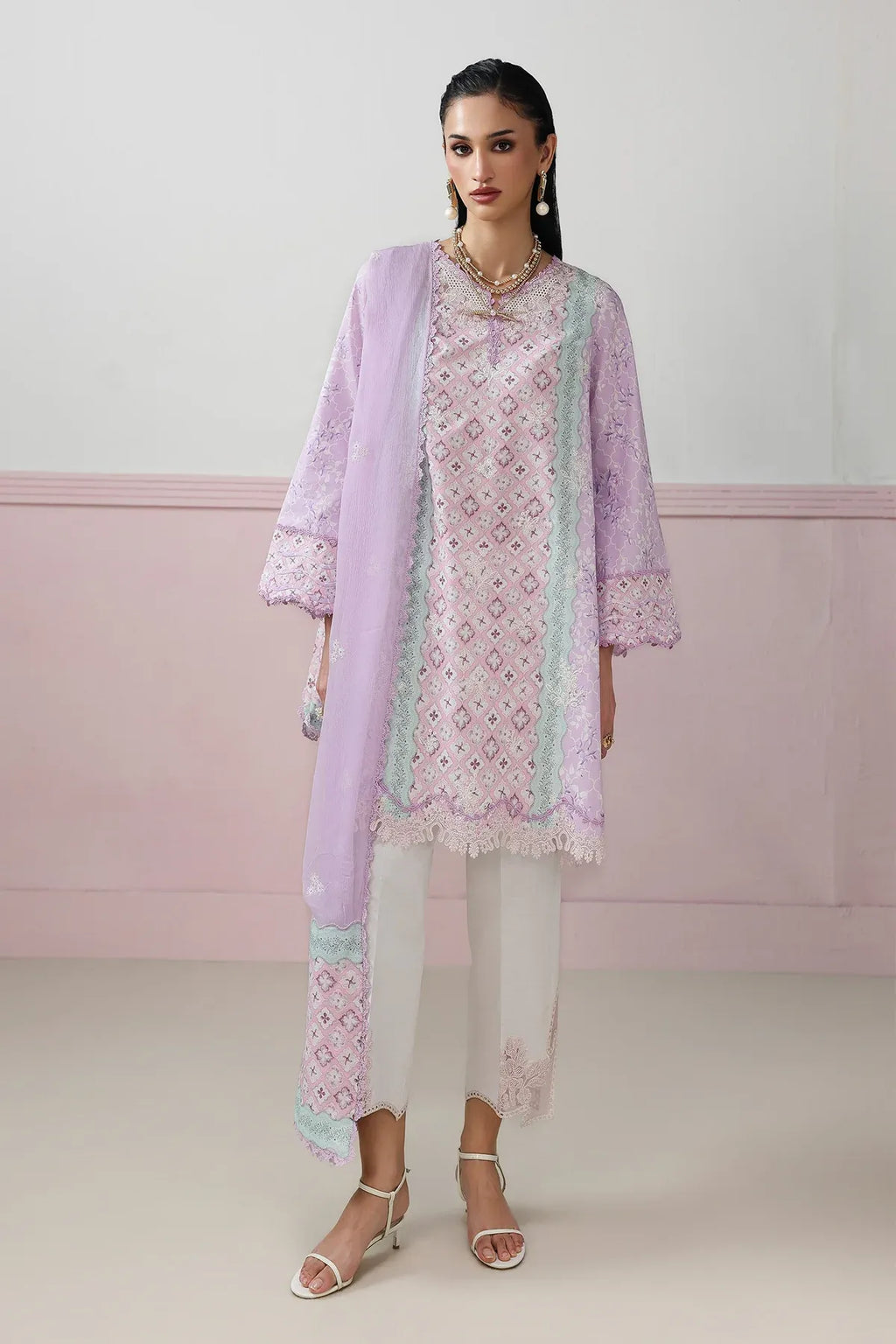 Pakistani Digital Printed & Embroidered Lawn Unstitched Three Piece - Pastel Purple
