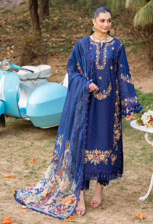 Pakistani Adan's Libas Gull Rukh Lawn Embroidered Unstitched Three Piece - Chambray