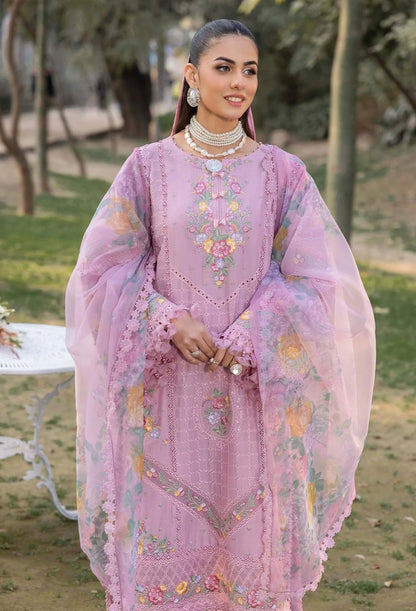 Pakistani Adan's Libas Gull Rukh Lawn Embroidered Unstitched Three Piece - Thistle