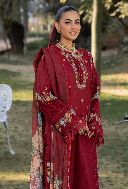 Pakistani Adan's Libas Gull Rukh Lawn Embroidered Unstitched Three Piece - Merlot