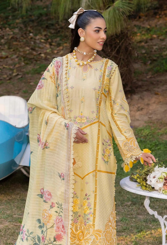 Pakistani Adan's Libas Gull Rukh Lawn Embroidered Unstitched Three Piece - Pavlova