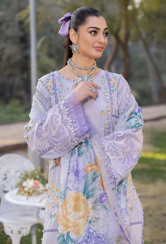 Pakistani Adan's Libas Gull Rukh Lawn Embroidered Unstitched Three Piece - Wisteria