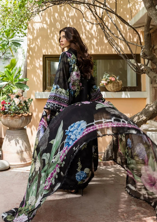 Pakistani Elaf Printed Unstitched Lawn Three Piece - Midnight Bloom
