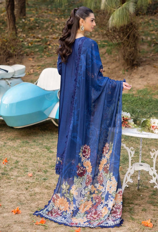 Pakistani Adan's Libas Gull Rukh Lawn Embroidered Unstitched Three Piece - Chambray