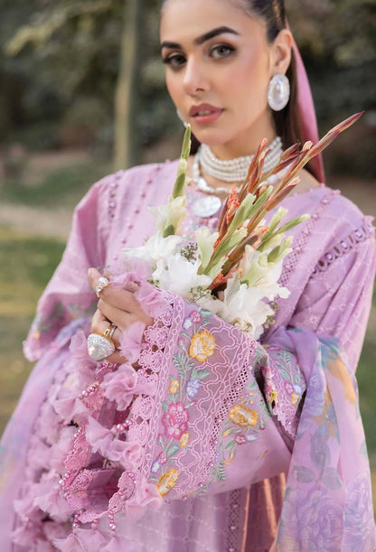 Pakistani Adan's Libas Gull Rukh Lawn Embroidered Unstitched Three Piece - Thistle